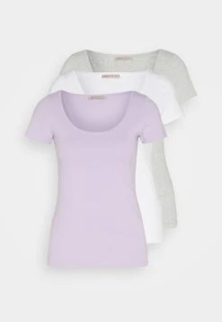Anna Field 3 Pack - T-Shirt Basic - Purple/White/Mottled Light Grey -Anna Field ea599051637b41e2bfffcd2a4b84a87e