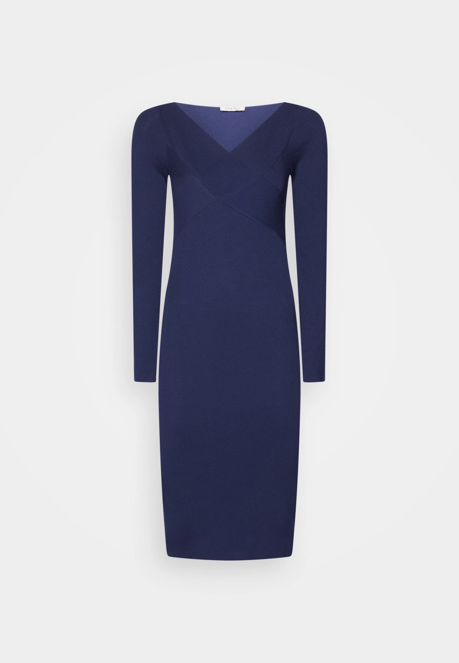 Anna Field V Ausschnitt Bodycon Midi Strickkleid - Etui-Jurk - Dark Blue 3 Anna Field V Ausschnitt Bodycon Midi Strickkleid - Etui-Jurk - Dark Blue